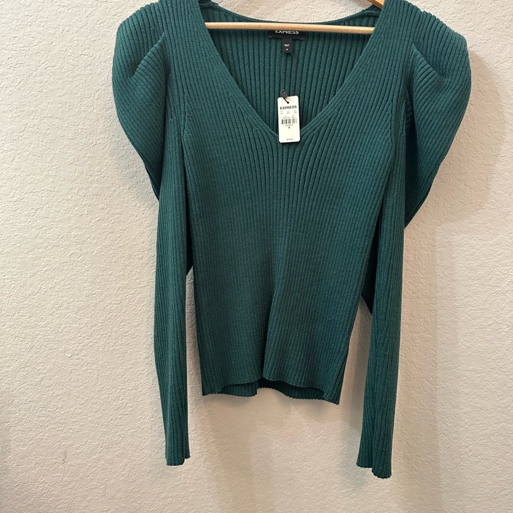NWT Express Teal Ribbed V-Neck Sweater Sz M